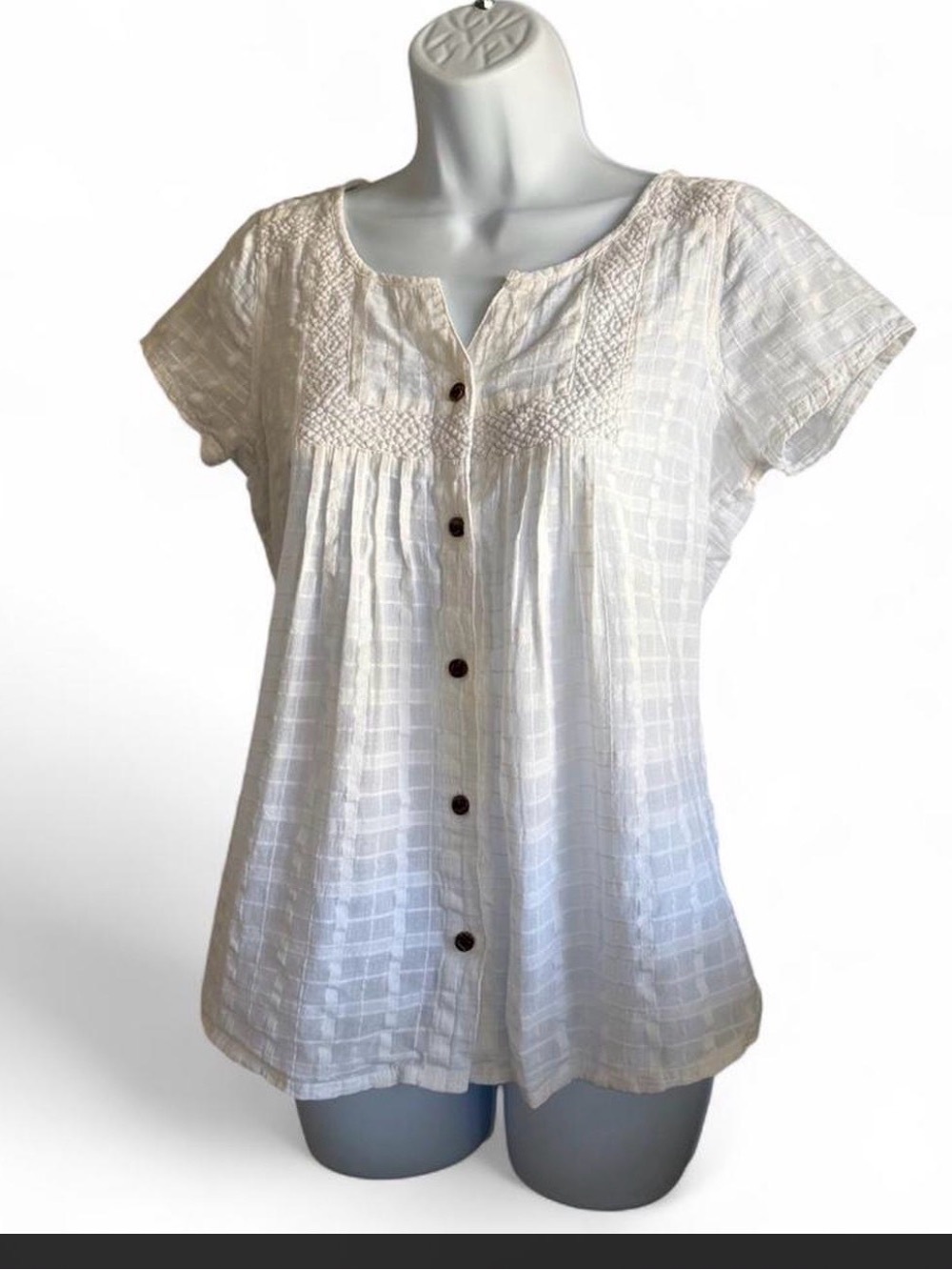 Prana white Button-Front Short Sleeve Blouse